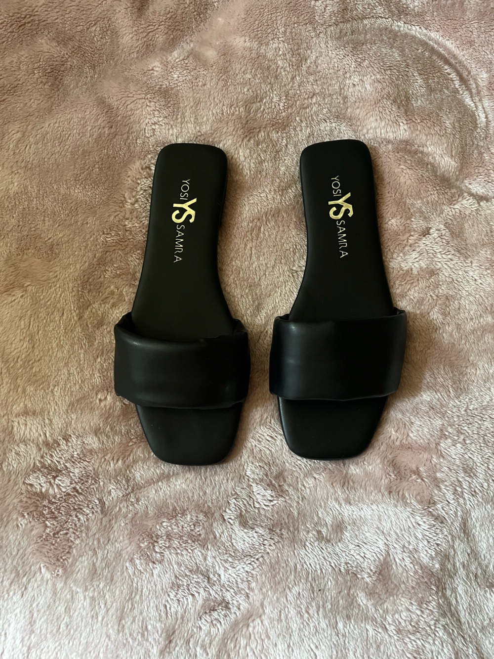 Yosi Samra Black Padded Slide Sandals